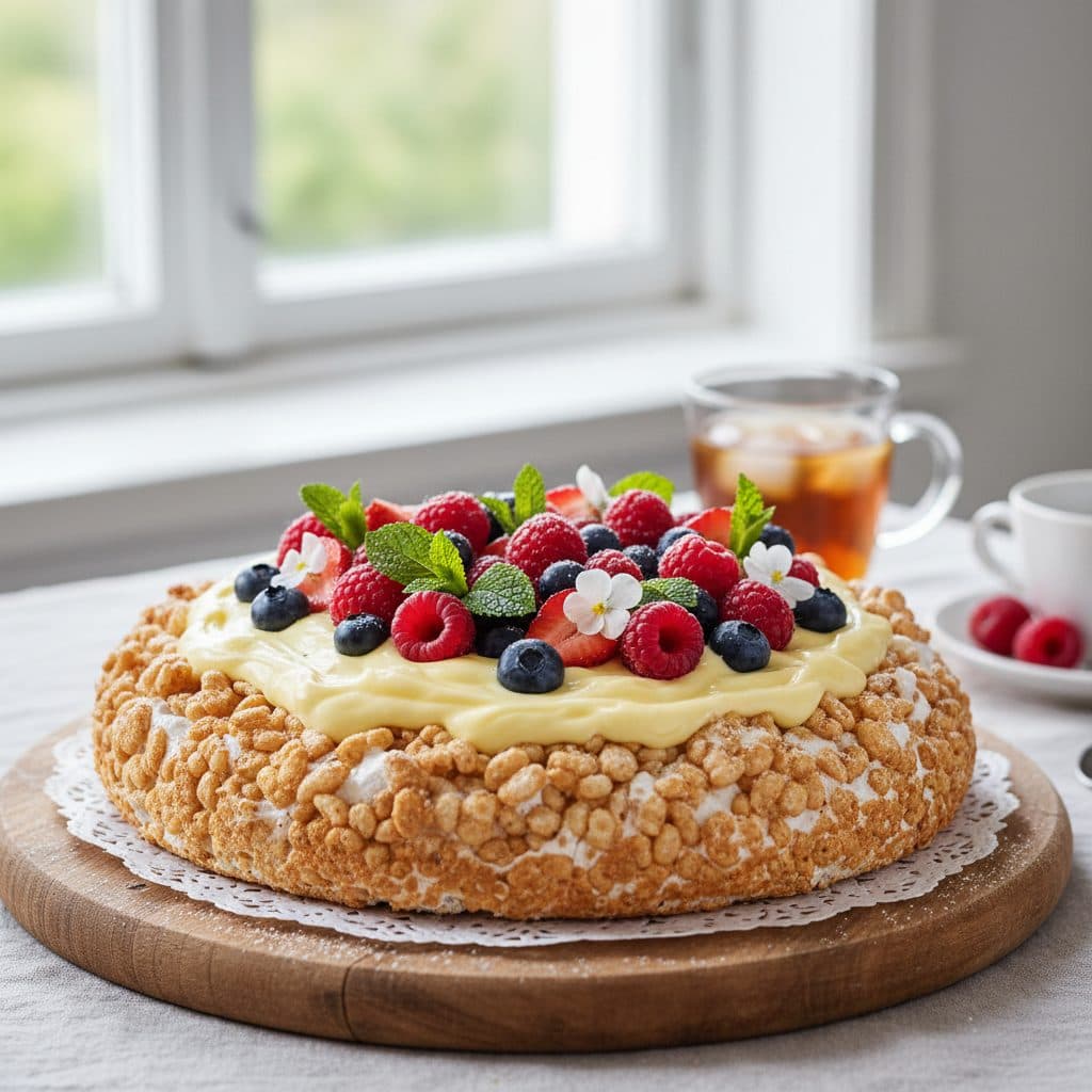 Rice Crisp Tårta med Citronkräm och Bär