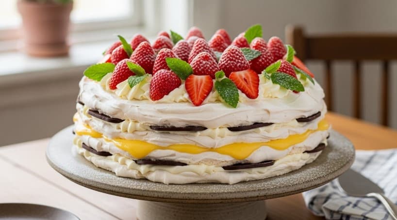 Elsas Somriga Lemoncurd Marängtårta med Vitt Chokladfluff